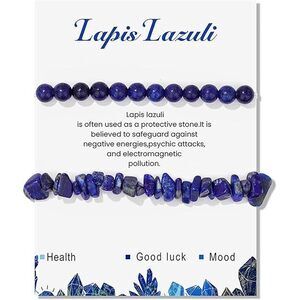 2Pcs Lapis Lazuli Bracelet For Women Crystal Bead Bracelet Gemstone Blue Beaded